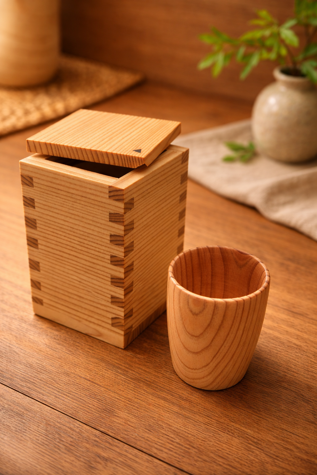 秋田空港で買った秋田杉の酒器セット
